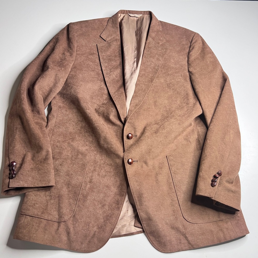 McGregor Mens Faux Suede Blazer Sport Coat Brown 46L Vintage 2 Button 582205‎